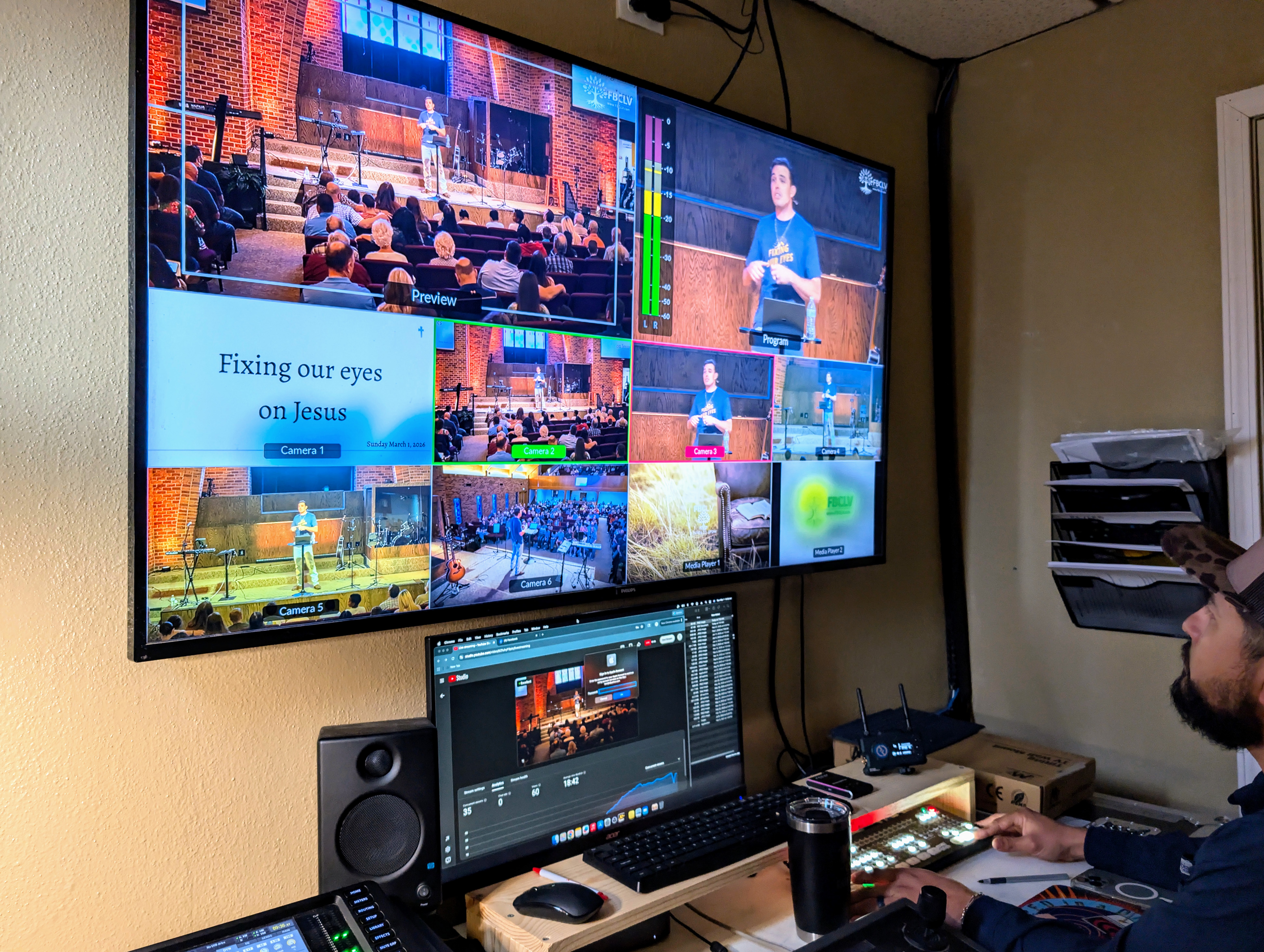 First Baptist Church La Vernia livestream production control room